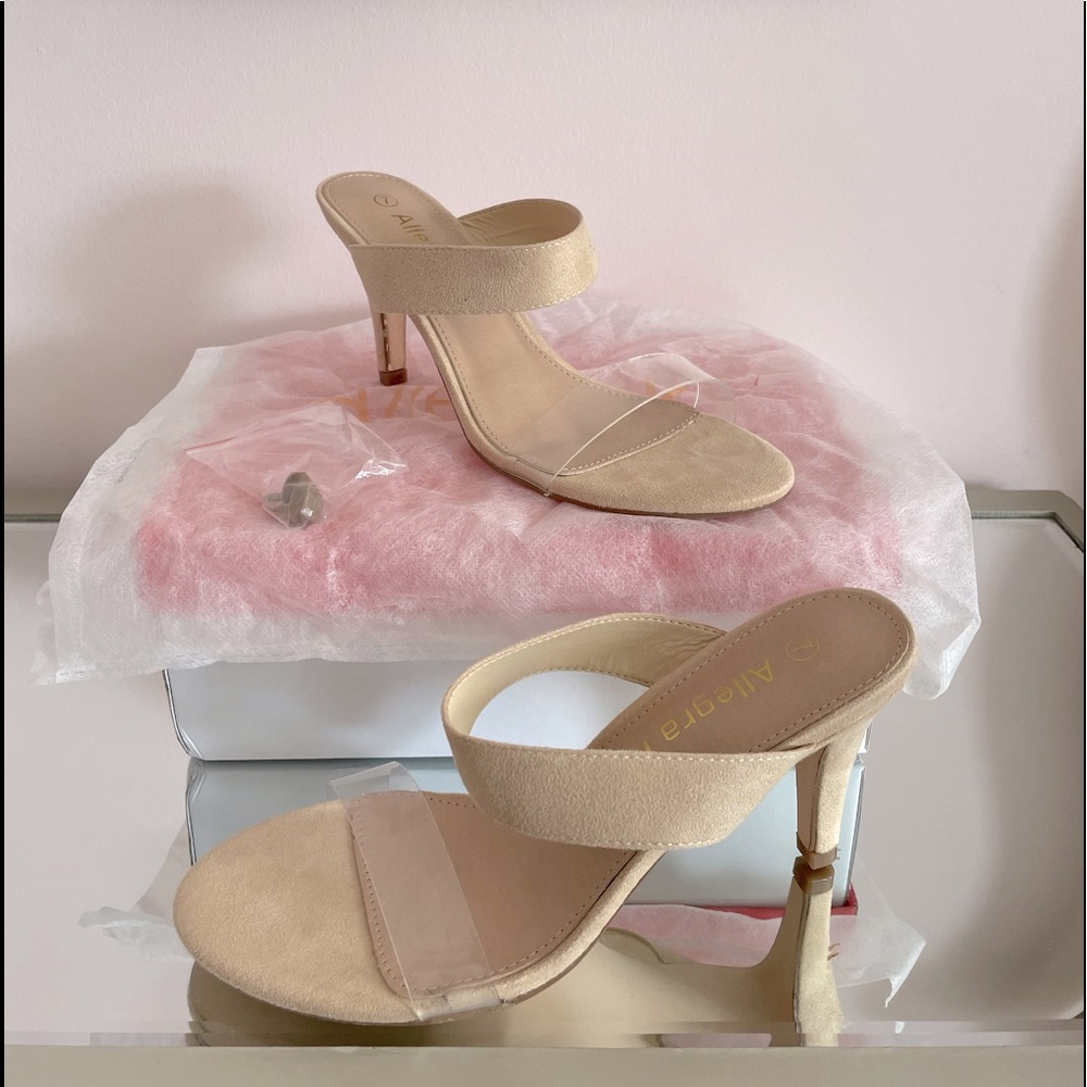Size 7.0 Allegra K Women’s Clear Strap Stiletto Heel Slides Sandals